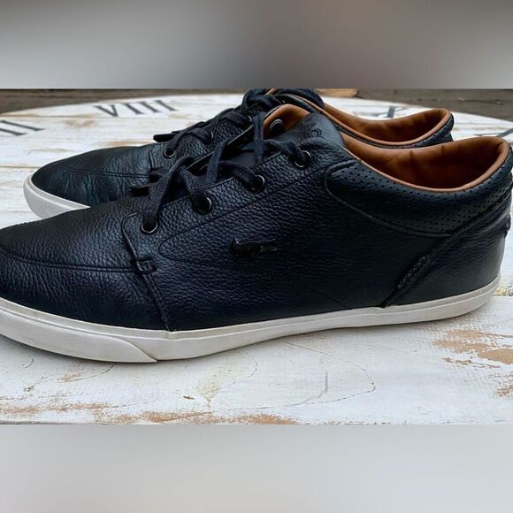 LACOSTE men’s Bayliss Black leather casual Sneakers sz 11.5 preppy classic EUC - Picture 5 of 14